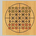 Traditional Wooden Board Game Board with Grid Design and Red Green Pieces