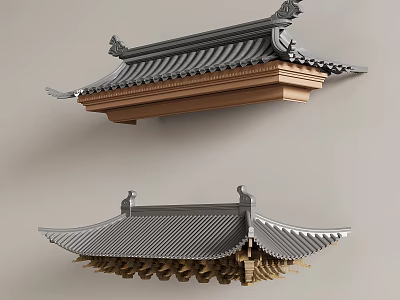 Traditional Chinese Roof Structure With Ornate Eaves Gray Tiles And Wooden Brackets 3d model