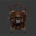 Vintage Wooden Cart With Rusty Brown Canopy Three Bottles And Metal Railings