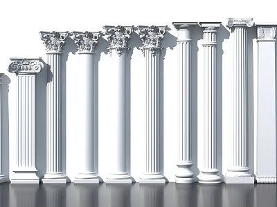 Collection of Various Classical Roman Columns with Decorative Capitals and White Finish 3d model