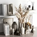 Modern Minimalist Home Decorative Ornament Set With Dried Pampas Grass Vase Books And Geometric Accents