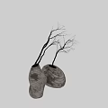 Two Decorative Textured Vases With Dried Branches For Modern Home Decor 3d model