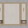 Elegant Bed Background Wall With Paneled Design Wall Sconces And Nightstands 3d model