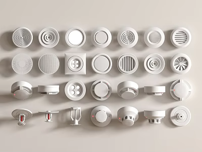 White Fire Equipment Components Including Various Detectors and Control Buttons 3d model