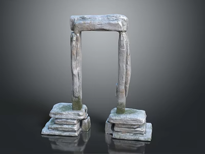 Ancient Stone Arch Structure With Stacked Stone Blocks And Standing Supports 3d model