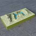 Green Mountain Terrain Commercial Equipment With Blue Water Flow Lines On Dark Wooden Floor