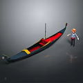 Traditional Black Gondola Boat Model With Red Interior And Gondolier Figure