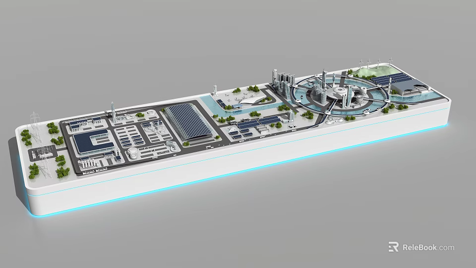 Modern Commercial Equipment Layout In Industrial Zone With Buildings Facilities And Green Spaces 3d model 