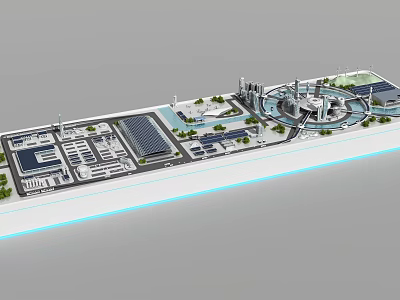 Modern Commercial Equipment Layout In Industrial Zone With Buildings Facilities And Green Spaces 3d model