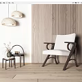 Single Sofa Against Wooden Wall With Pendant Lights Side Table And Green Plants