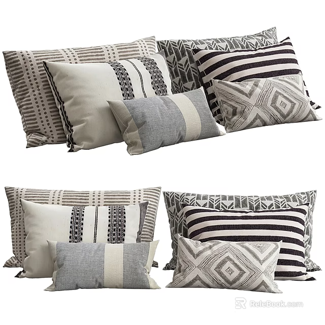 Decorative Throw Pillows With Geometric And Striped Patterns In Neutral Tones 3d model