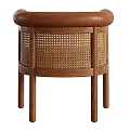 Wooden Rattan Chair With Leather Armrests And Light Padded Seat Design