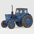 Vintage Blue Tractor With Large Wheels Exhaust Pipe And Worn Mechanical Parts
