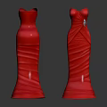 Elegant Red Evening Dresses On Two Mannequins With Decorative Accent And Sleek Design