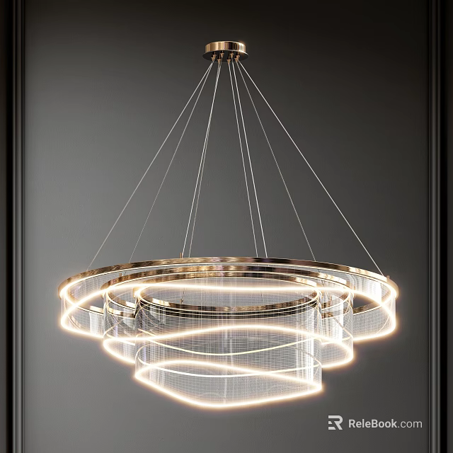 Elegant Modern Illuminated Chandelier With Layered Circular Metallic Rings Design 3d model 