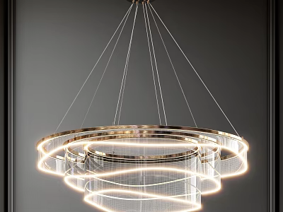 Elegant Modern Illuminated Chandelier With Layered Circular Metallic Rings Design 3d model