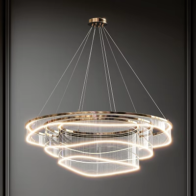 Elegant Modern Illuminated Chandelier With Layered Circular Metallic Rings Design 3d model
