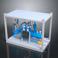 Industrial Equipment Unit With Metal Frame Blue Pipes Valves And Control Panel