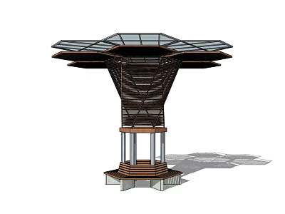 Outdoor Modern Pergola With Wooden Frame Glass Roof And Multi Layers 3d model