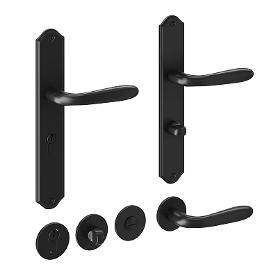 Black Door Handles With Lever Design And Lock Components For Home Use 3d model