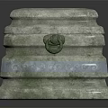 Wood And Stone Stacked Textured Boxes With Metal Ring Handle For Decorative Storage