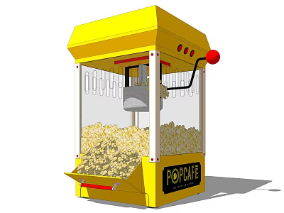 Yellow Commercial Popcorn Machine With Transparent Display Window Filled With Popcorn 3d model