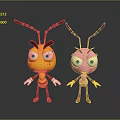 Cute Yellow And Pink Cartoon Ants With Big Eyes And Red Antennae