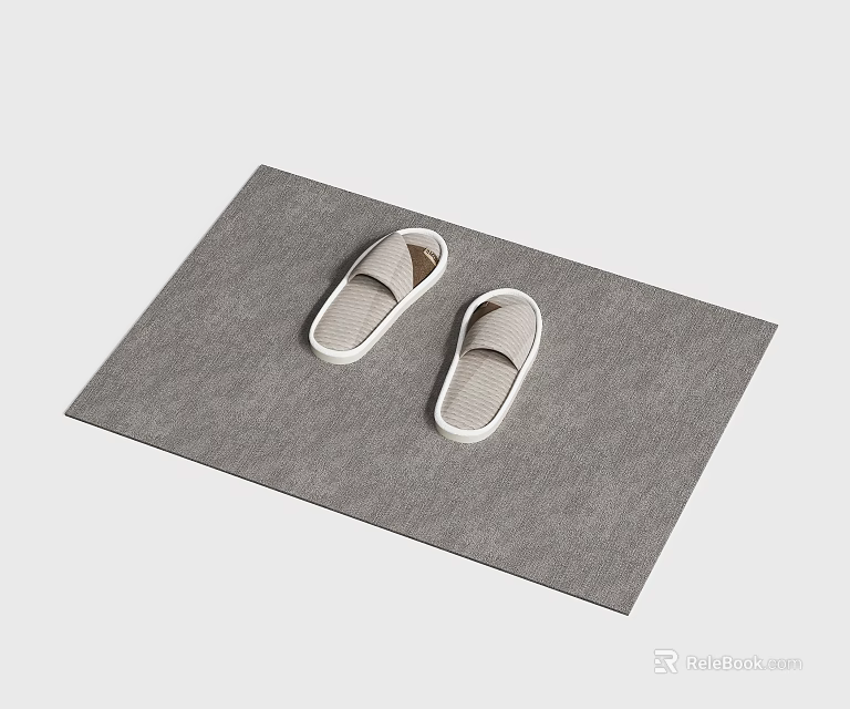 Gray Home Mat With Soft Slippers Placed Comfortably On Top 3d model 