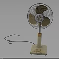 Vintage Style Electric Desktop Fan with Wooden Base Metal Grille and Brown Blades