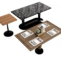 Wooden Dining Table With Place Settings Small Plant Black Countertop And Side Table