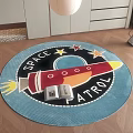 Round Area Rug with Rocket Star Design and Space Patrol Text for Kids Room