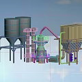 Large Industrial Grinding Equipment with Silos Pipes and Processing System 3d model