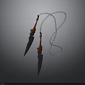 Twin Daggers With Red Accents Black Blades And Chain Weapon Design