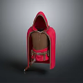Red Hooded Cloak As Daily Living Essential With Brown Lining Belt And Small Pouch