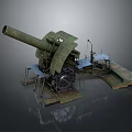 Detailed Vintage Large Artillery Cannon With Metal Structure Platform And Base