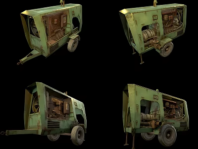 Vintage Green Wheeled Industrial Equipment With Metal Structure And Mechanical Parts 3d model