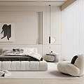Modern Bedroom Interior Design With Platform Bed Wall Art Built In Wardrobes And Cozy Armchair
