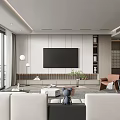 Modern Living Room Interior With Large Windows TV Wall Sofa And Decorative Plant