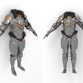 Gray Medieval Armor Clothing With Gold Accents And Fur Trim Front Back Views