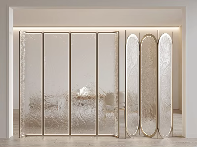 Modern Textured Glass Room Divider With Gold Frames For Contemporary Interior Design 3d model
