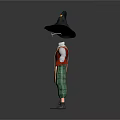 Witch Costume With Black Hat Round Glasses Red Vest Green Plaid Pants And Small Bag
