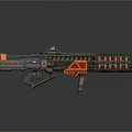 Futuristic Sci Fi Weapon With Green And Orange Design And Multi Barrel Structure
