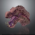 Pink Purple Dragon Head 3D Model with Sharp Teeth Open Mouth and Yellow Eyes