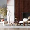 Modern Living Room Interior With Stylish Lounge Chairs Wooden Coffee Table And Decorative Sculpture