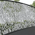 Modern Curved Feature Wall With Geometric Metal Panels And Lush Greenery