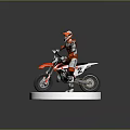 Woman In Orange White Outfit Riding Dirt Bike On Green Grass Base With Blue Lines