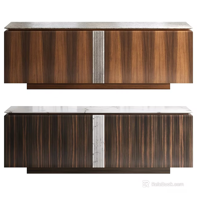 Modern Luxury Wood Veneer Entryway Side Cabinet With Smooth Marble Top For Home Hallway Furniture 3d model 