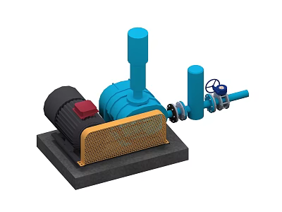 Blue Industrial Equipment With Black Motor Red Button Yellow Cover Pipes And Valves 3d model
