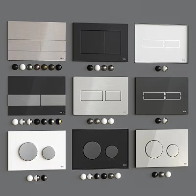 Sleek Modern Switch Panels In Black White Gray With Various Button Shapes And Sizes 3d model