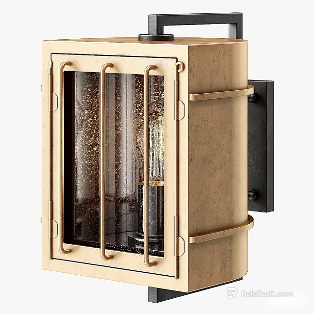 Vintage Brass Wall Sconce With Glass Panels And Decorative Metal Frame 3d model 